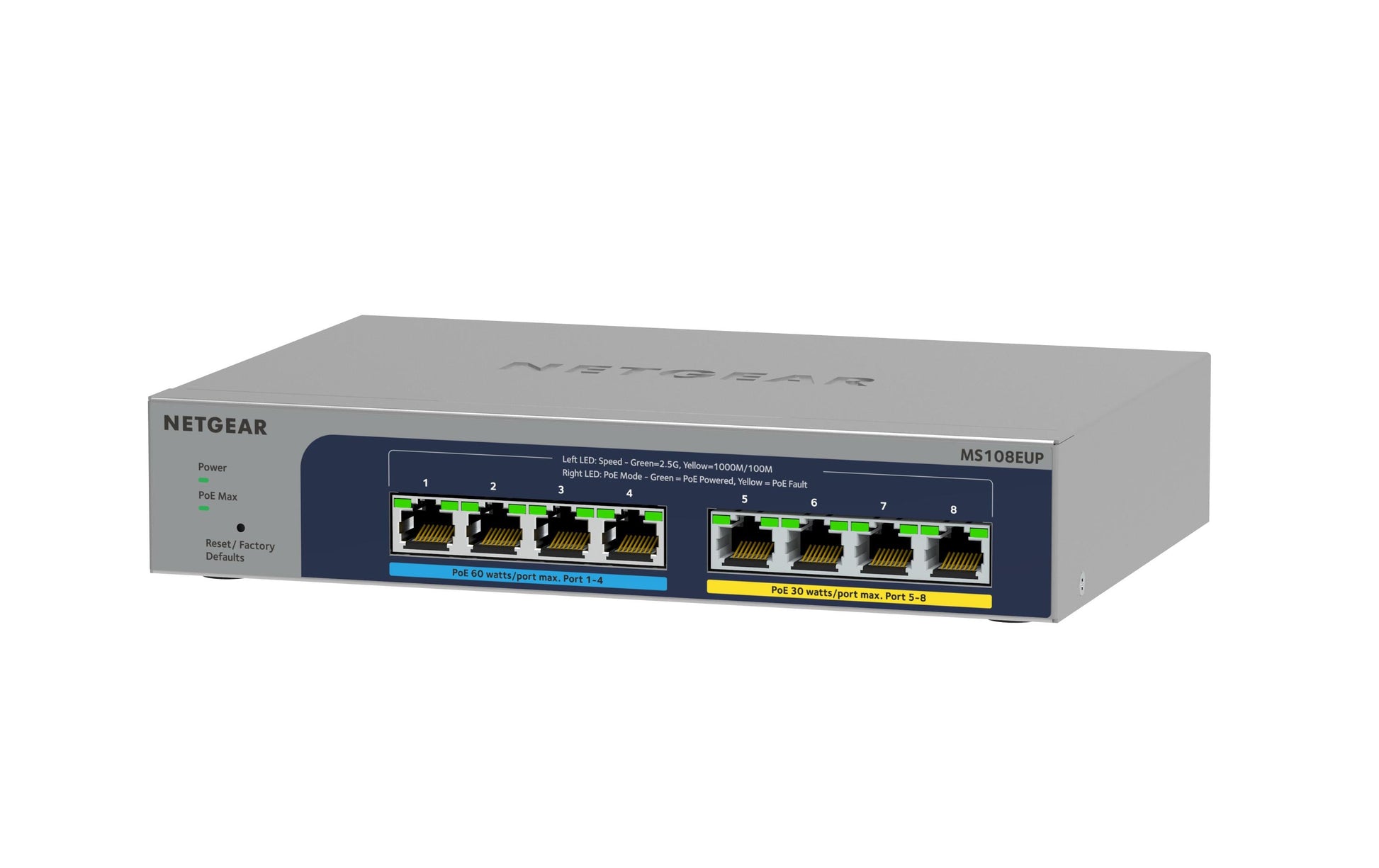NETGEAR MS108EUP – Managed L2/L3 Switch – 8× 2,5G, PoE++, PoE-Budget 230 W, Desktop