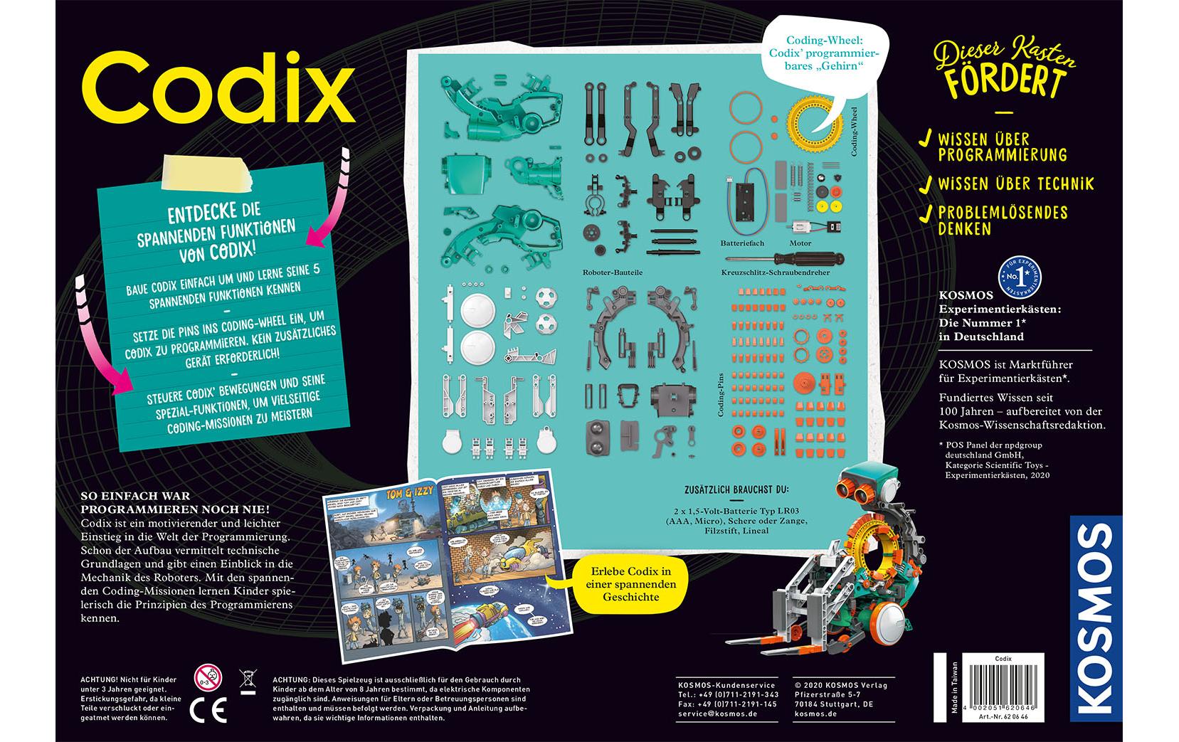 Kosmos Experimentier-Bausatz – Codix: Dein mechanischer Coding-Roboter, batteriebetrieben, 2 × AAA, ab 8 Jahre