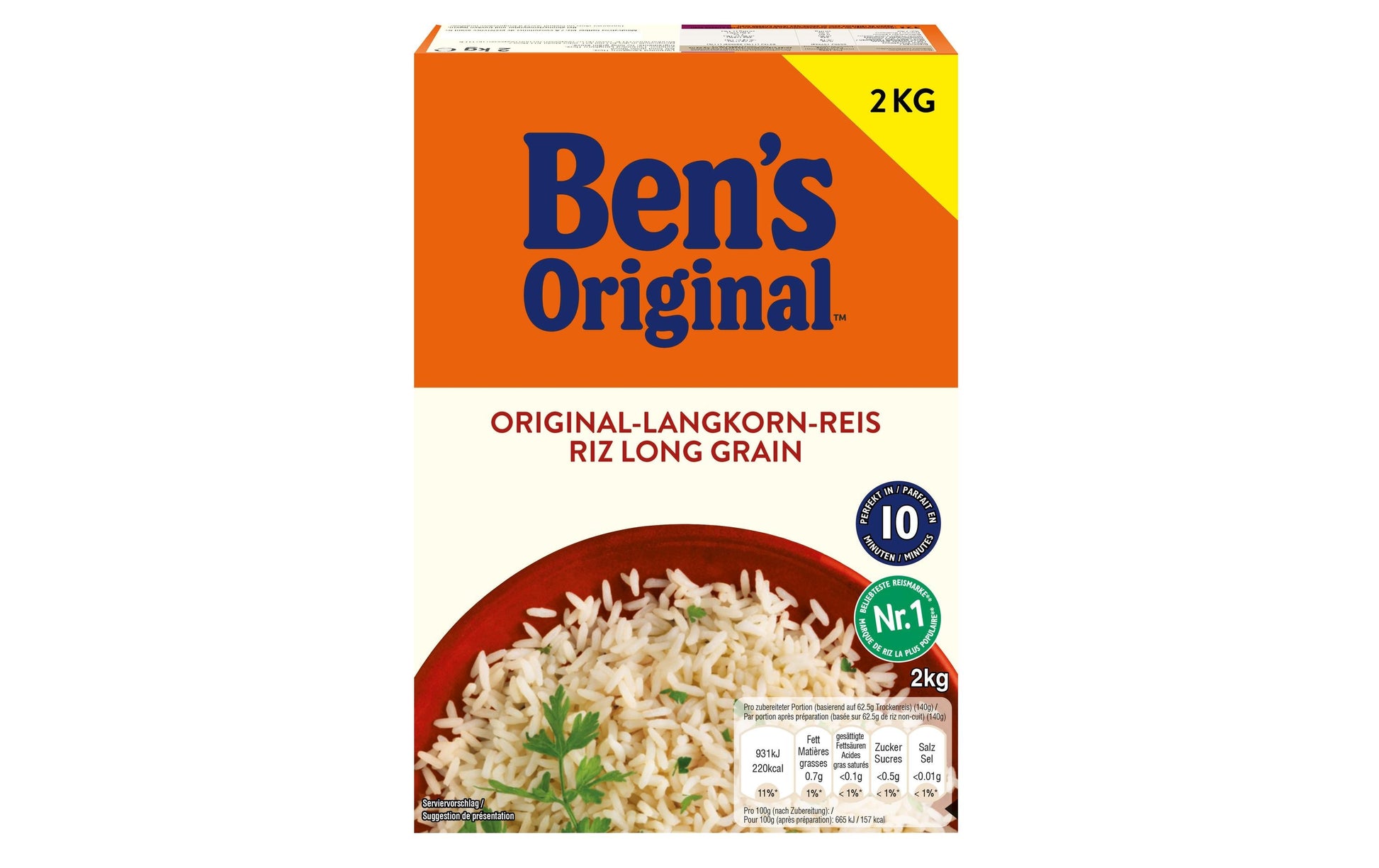 Ben's Original Reis – Langkorn – 2 kg – Vegan – 32 Portionen