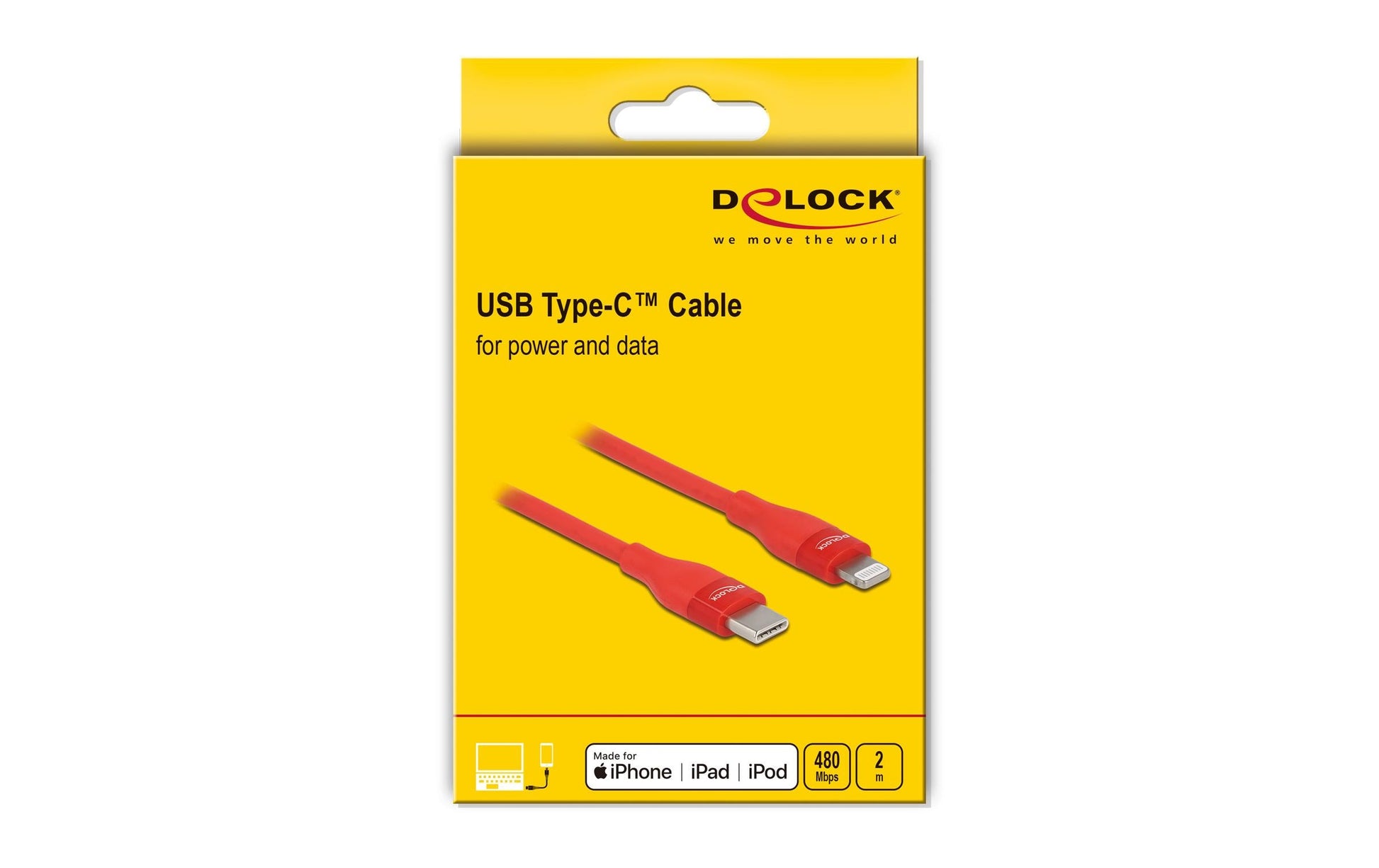 DeLOCK Daten- & Ladekabel – USB-C auf Lightning 2 m, MFi zertifiziert, Rot – für iPhone/iPad