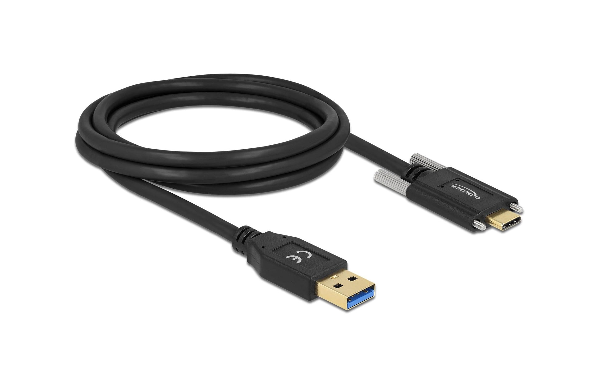 DeLOCK USB-A auf USB-C Kabel – USB 3.2 Gen 2 (10 Gbit/s) – 2 m – Verschraubbar, Goldkontakte – Schwarz