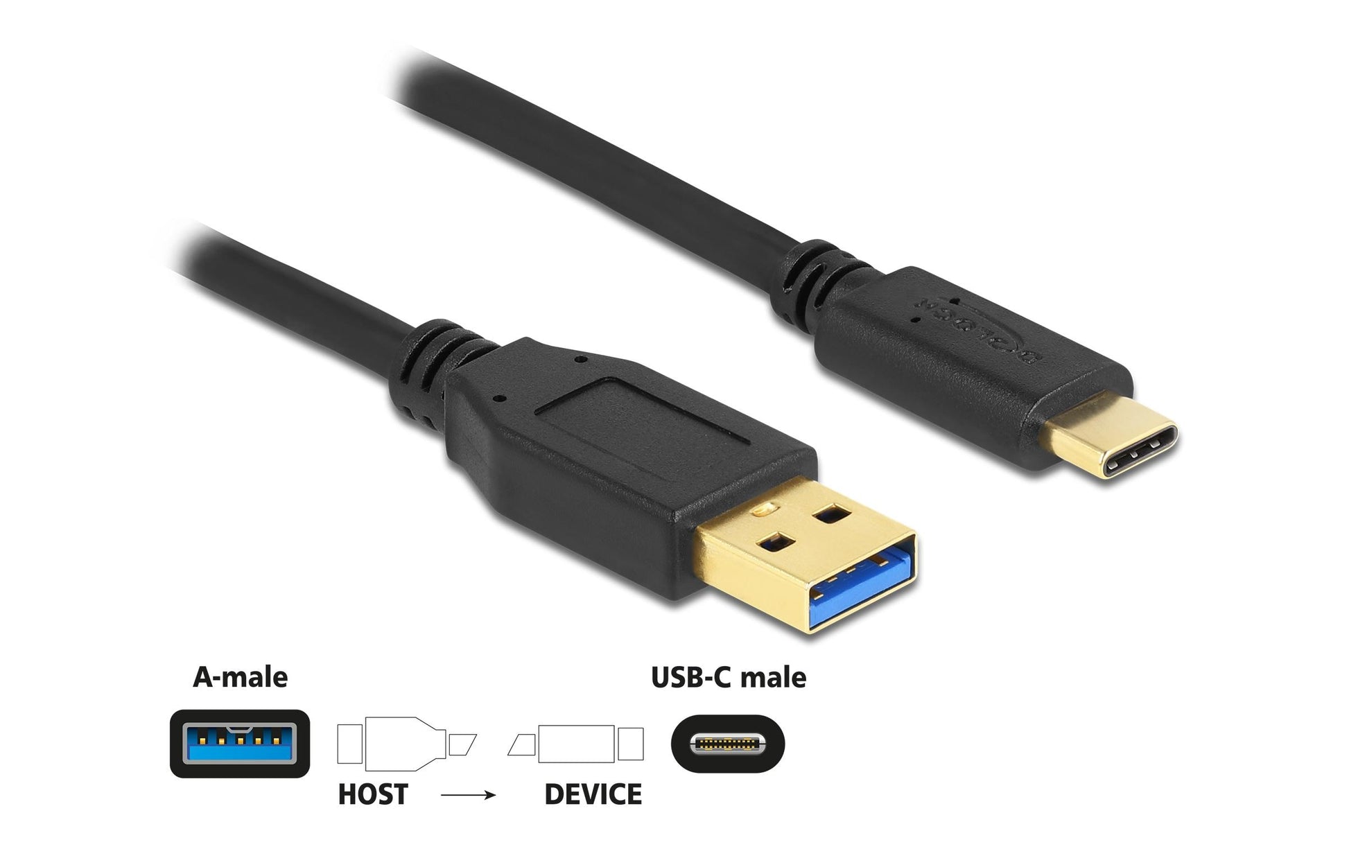 DeLOCK USB-A auf USB-C Kabel – USB 3.2 Gen 1 (5 Gbit/s) – 3 m – Schwarz