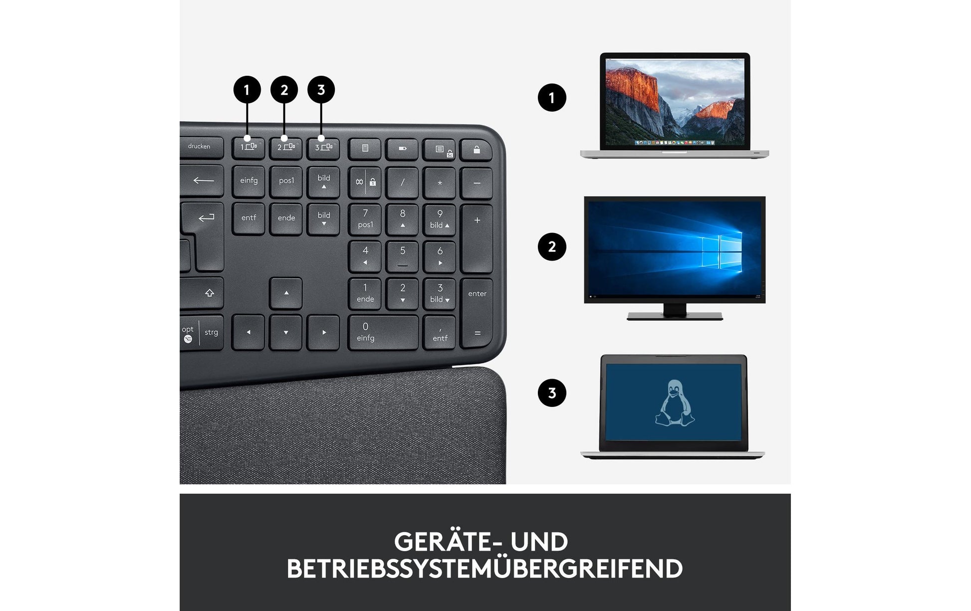 Logitech Ergo K860 – Tastatur, kabellos (Bluetooth/2,4 GHz) – für Windows, macOS