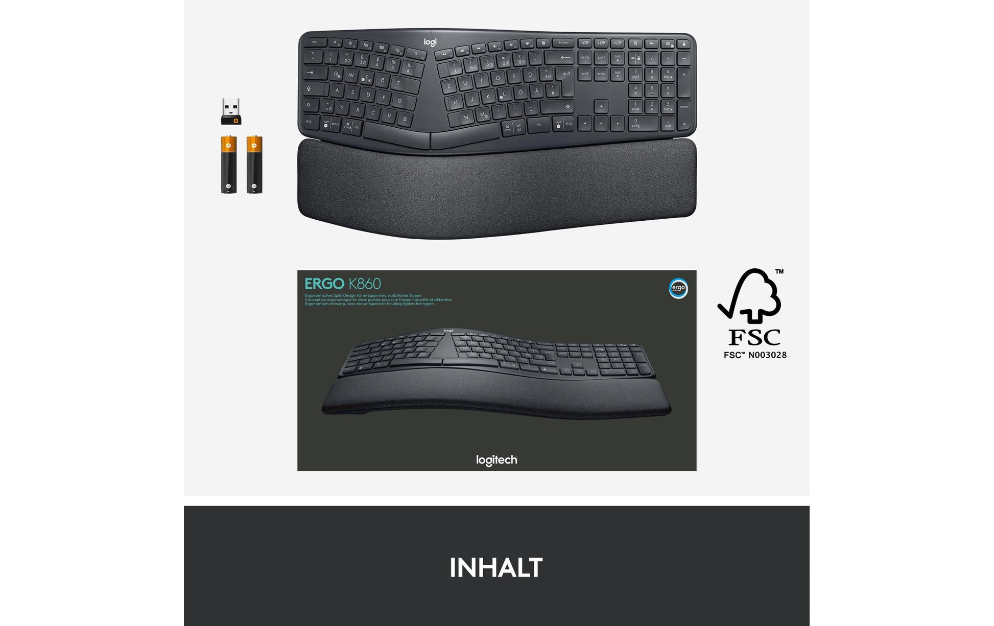 Logitech Ergo K860 – Tastatur, kabellos (Bluetooth/2,4 GHz) – für Windows, macOS