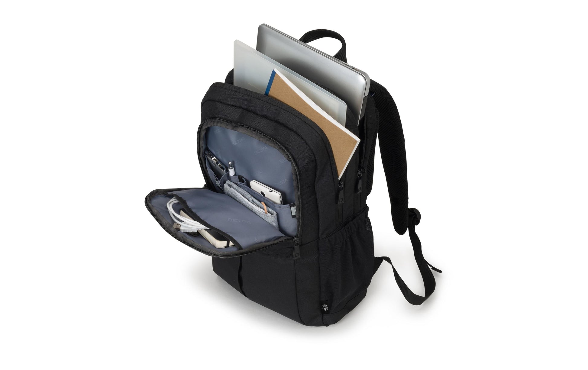 DICOTA Notebook-Rucksack für Notebooks bis 15,6" – Abschliessbar, aus recycelten Materialien – Schwarz
