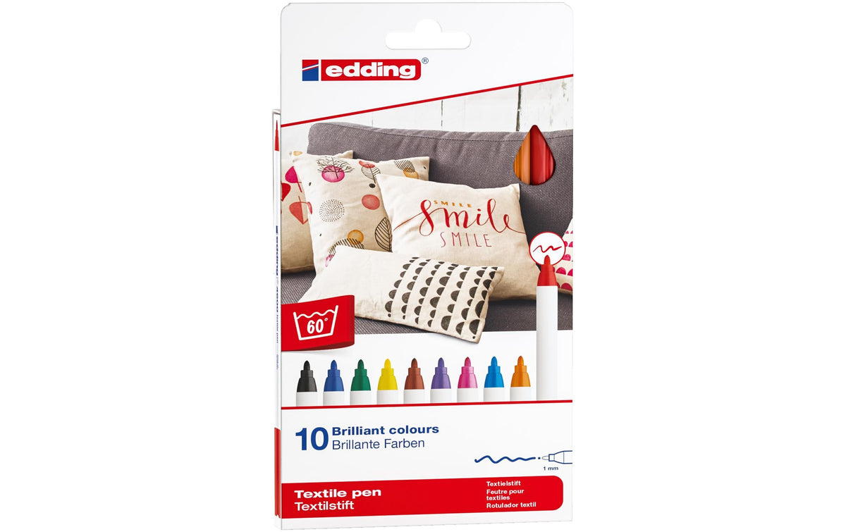 Edding Textilmarker für Textil – mehrfarbig, 10er Set