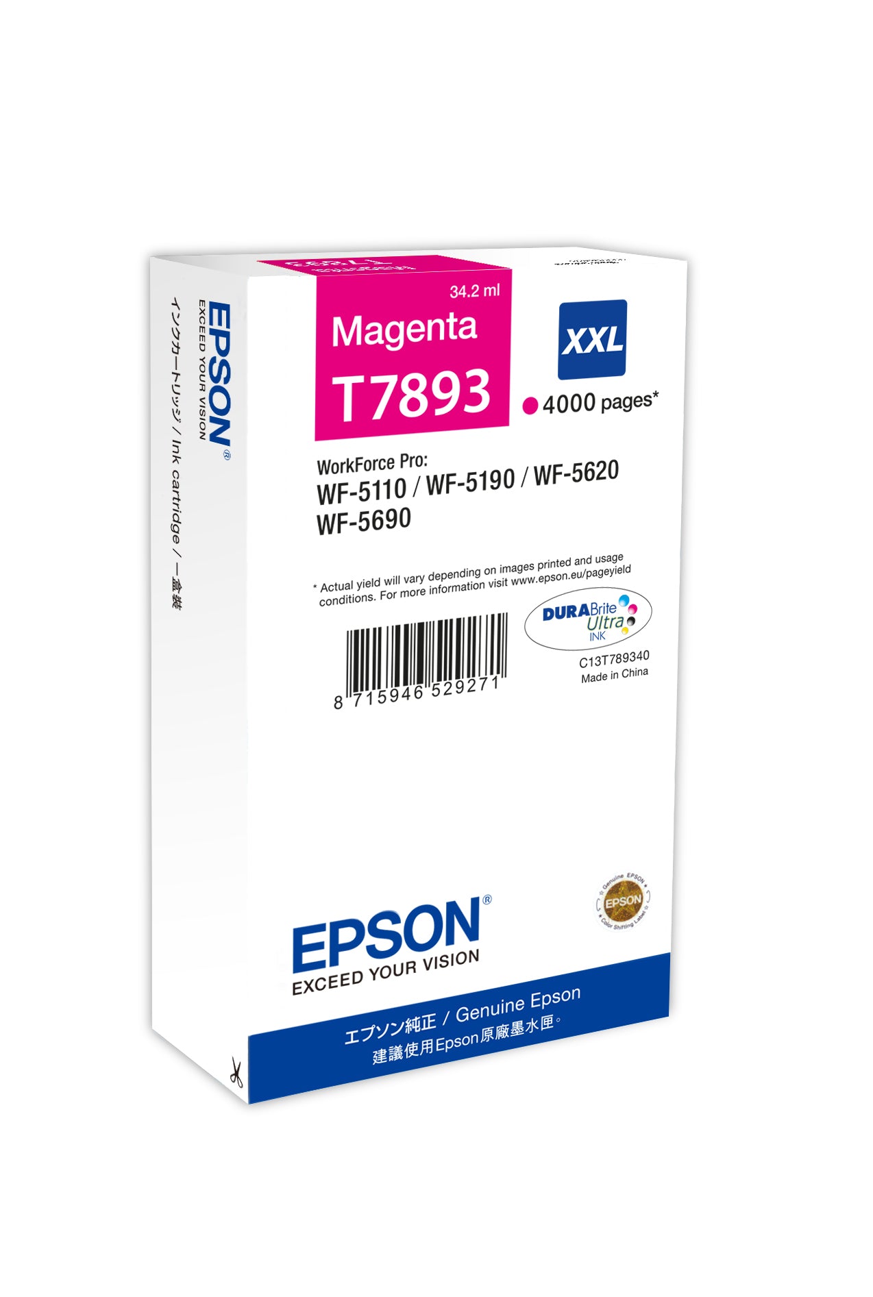 Epson Tintenpatrone T7893, Magenta, 4'000 Seiten – für Inkjetdrucker/Multifunktionsgeräte