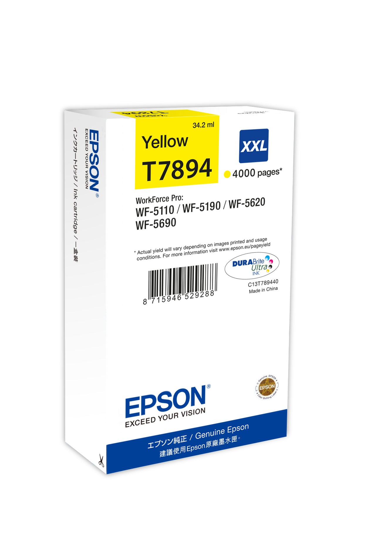 Epson Tintenpatrone T7894, Gelb, 4'000 Seiten – für Epson-Drucker
