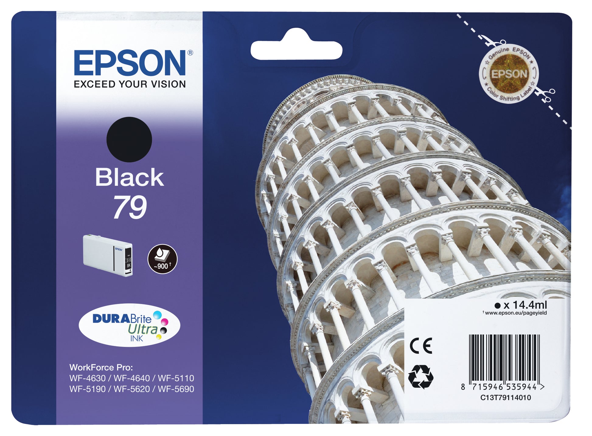 Epson Tintenpatrone 79, schwarz, 900 Seiten, 14,4 ml, original – für Epson-Drucker