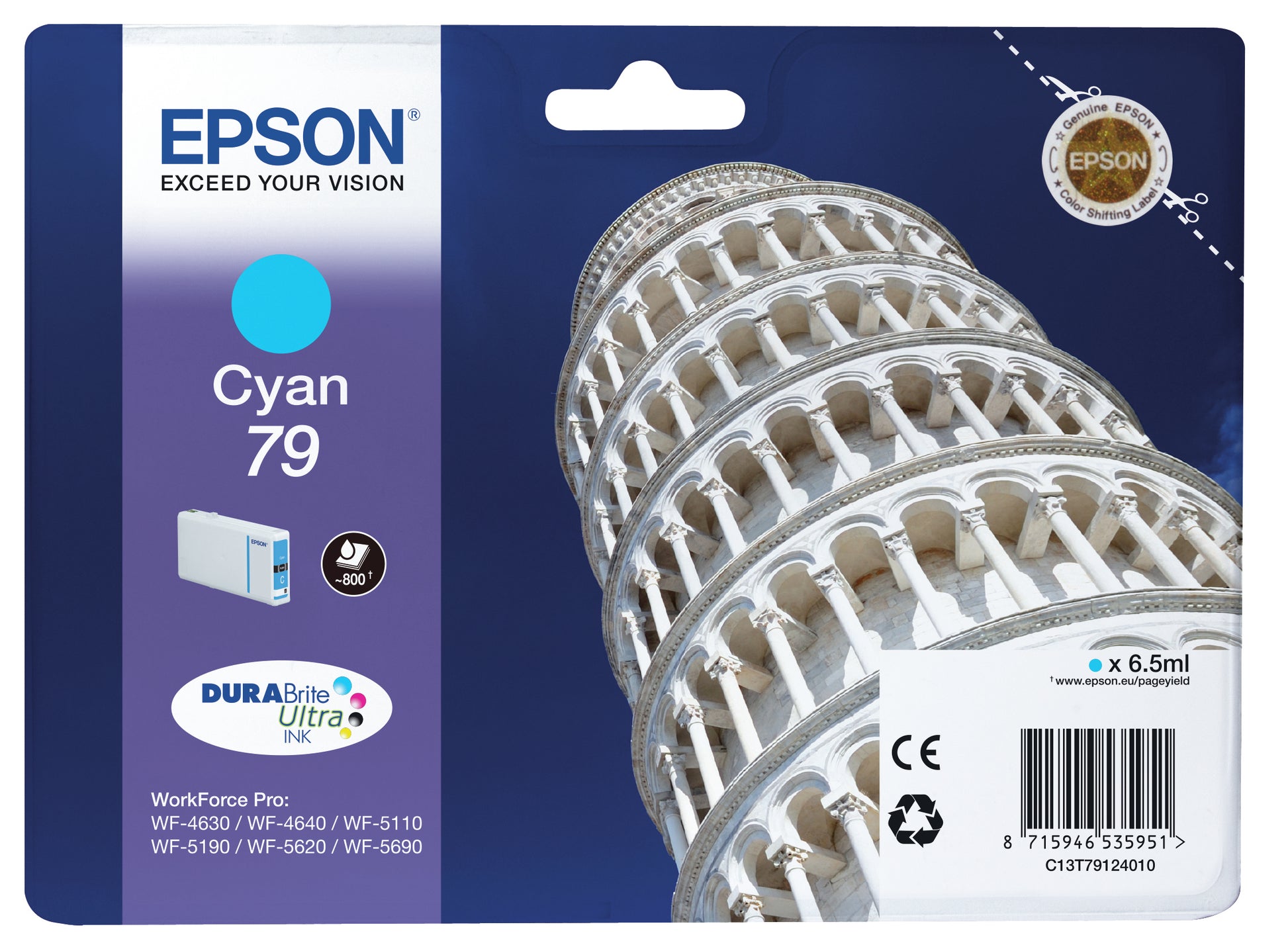 Epson T791240 Cyan Tintenpatrone (Original) – 800 Seiten – für Epson WorkForce Pro WF-5620DWF – C13T79124010