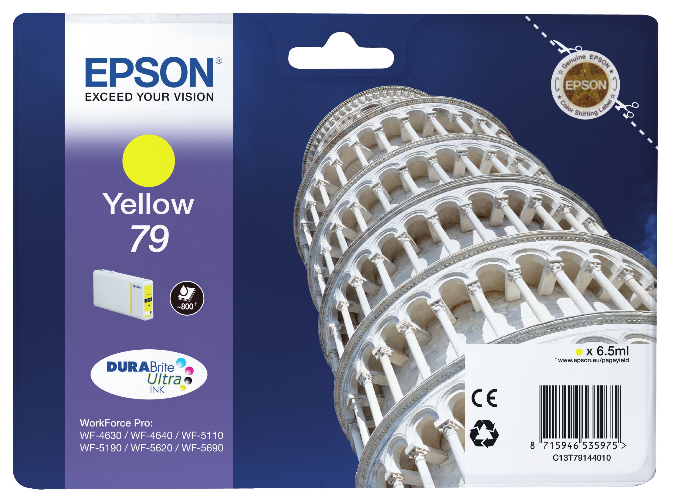 Epson T791 Gelb Tintenpatrone (Original) – 800 Seiten – für WorkForce Pro WF-5620DWF – C13T79144010