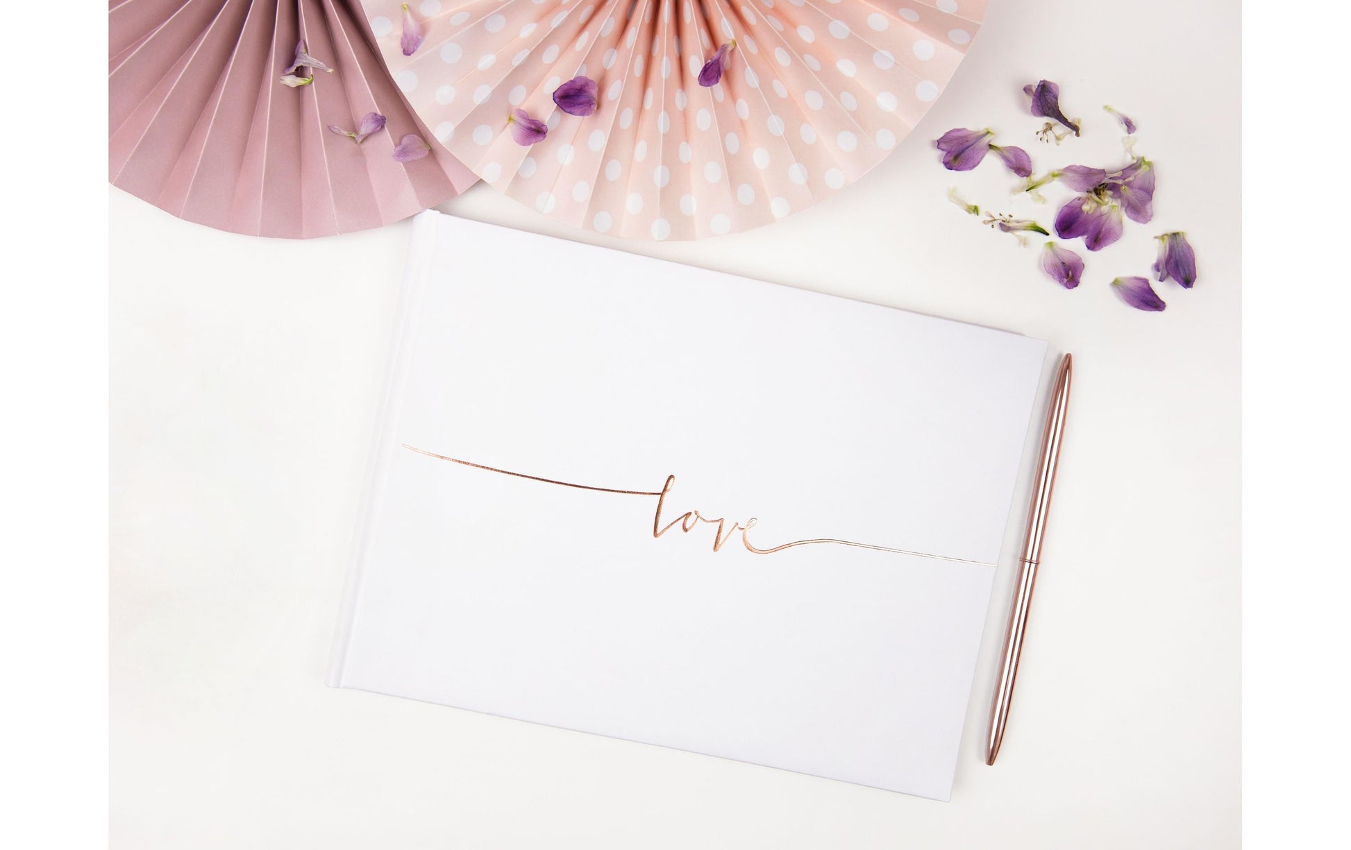 PartyDeco Gästebuch – 22 Seiten – 240 × 185 mm – Hardcover, Roségold/Weiss