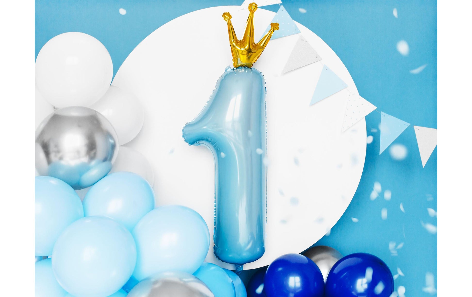 PartyDeco Folienballon Zahl 1 – blau/gold – 31 × 92 cm – 1 Stk – mit Helium befüllbar