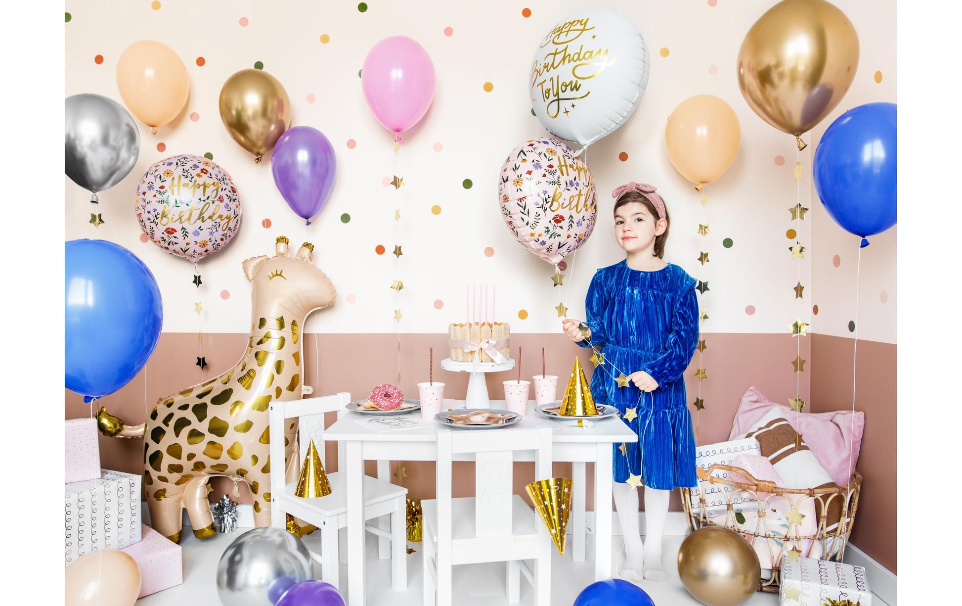 PartyDeco Folienballon Happy Birthday – Weiss/Gold – Ø 35 cm – Folie – 1 Stk – mit Helium befüllbar