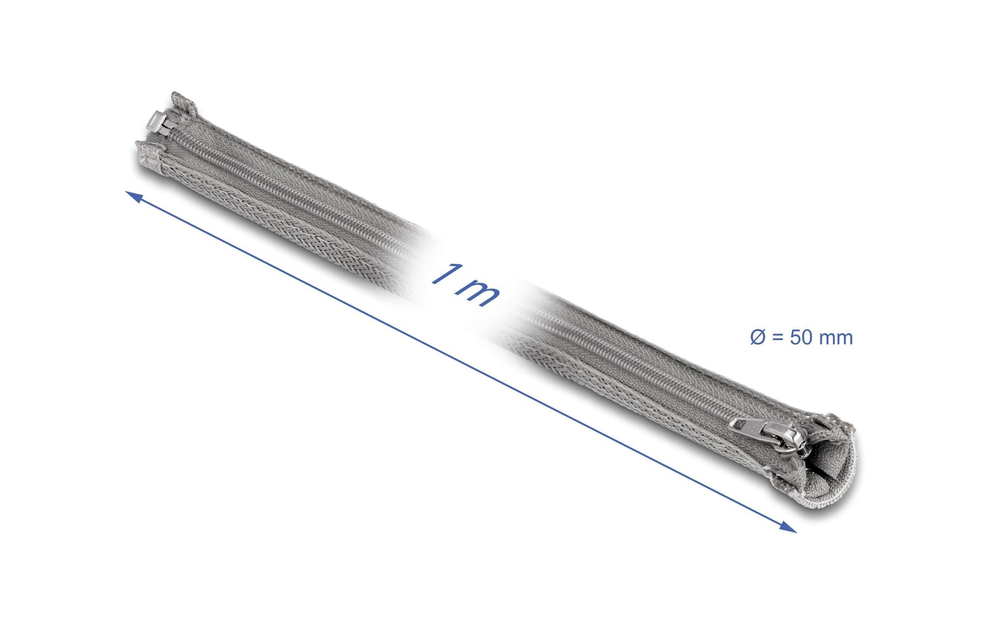 DeLOCK Kabelschlauch, Ø 50 mm × 1 m, Wiederverwendbar, Reissverschluss – Grau