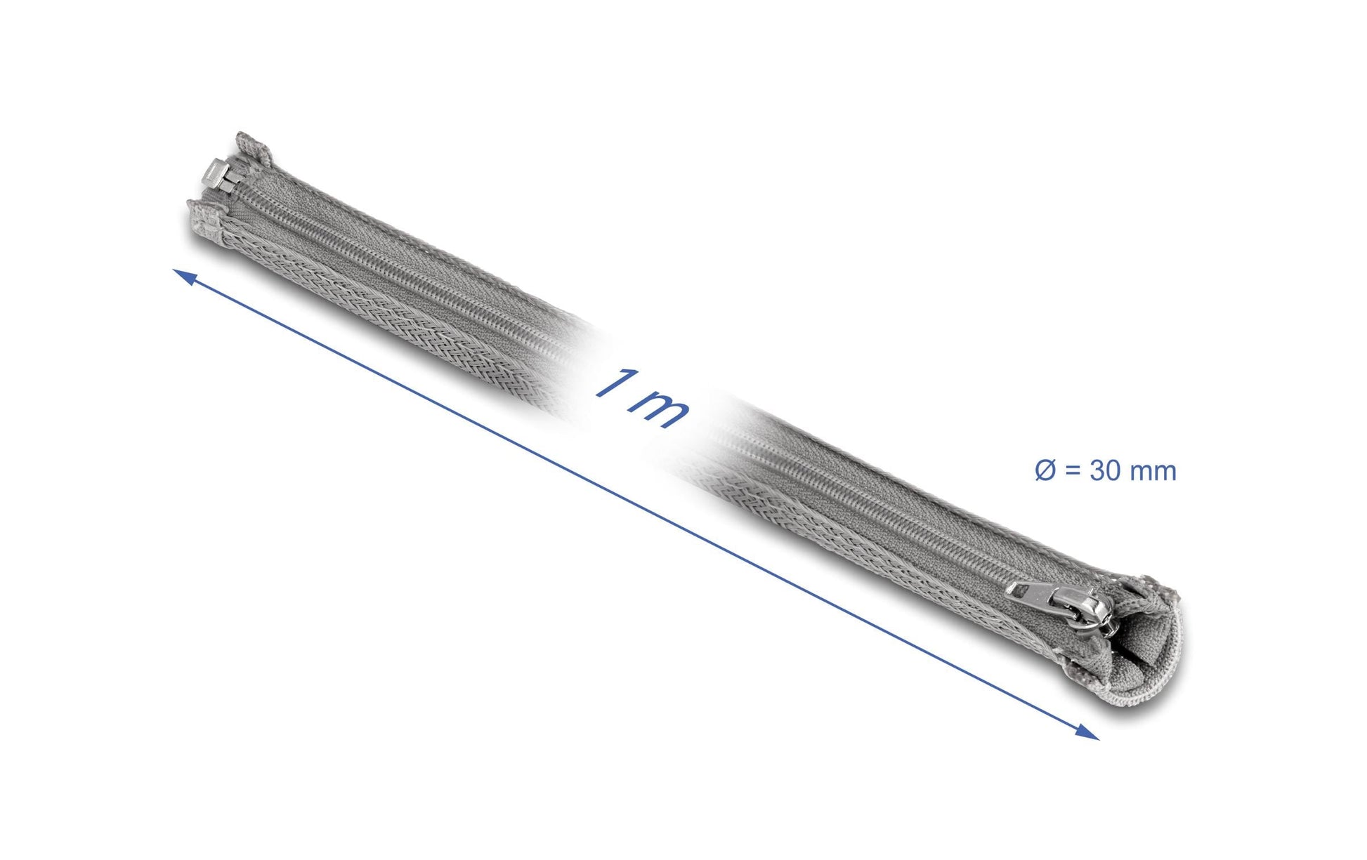 DeLOCK Kabelschlauch, Ø 30 mm × 1 m, Reissverschluss, wiederverwendbar – grau