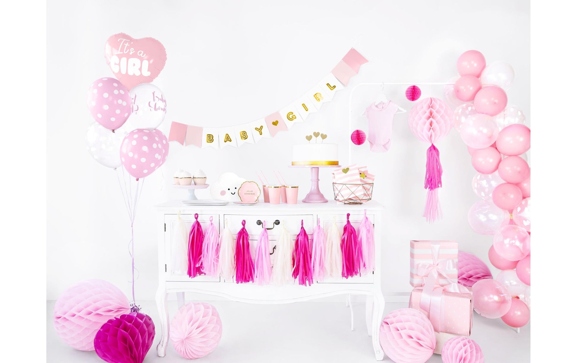 PartyDeco Folienballon Baby (Herz) – Rosa/Weiss – Ø 45 cm – Folie – 1 Stück – mit Helium befüllbar