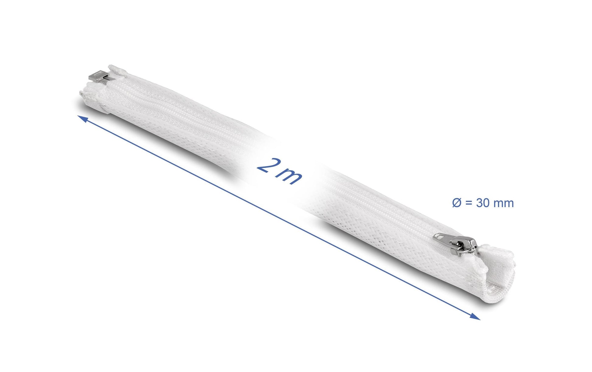 DeLOCK Kabelschlauch, Ø 30 mm × 2 m, Reissverschluss, wiederverwendbar – Weiss