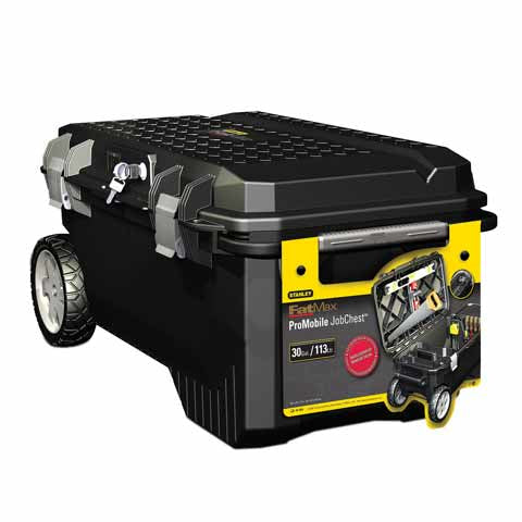 Stanley FatMax Mobile Montagebox 113 l – leer, mit Rollen, IP54, schwarz, Kunststoff, B 910 × H 430 × T 520 mm