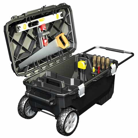 Stanley FatMax Mobile Montagebox 113 l – leer, mit Rollen, IP54, schwarz, Kunststoff, B 910 × H 430 × T 520 mm