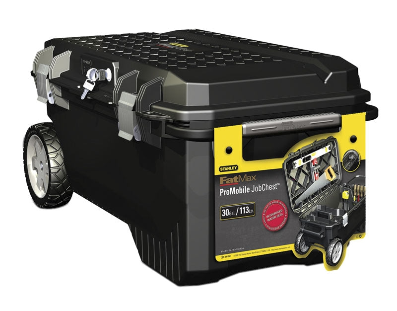 Stanley FatMax Mobile Montagebox 113 l – leer, mit Rollen, IP54, schwarz, Kunststoff, B 910 × H 430 × T 520 mm