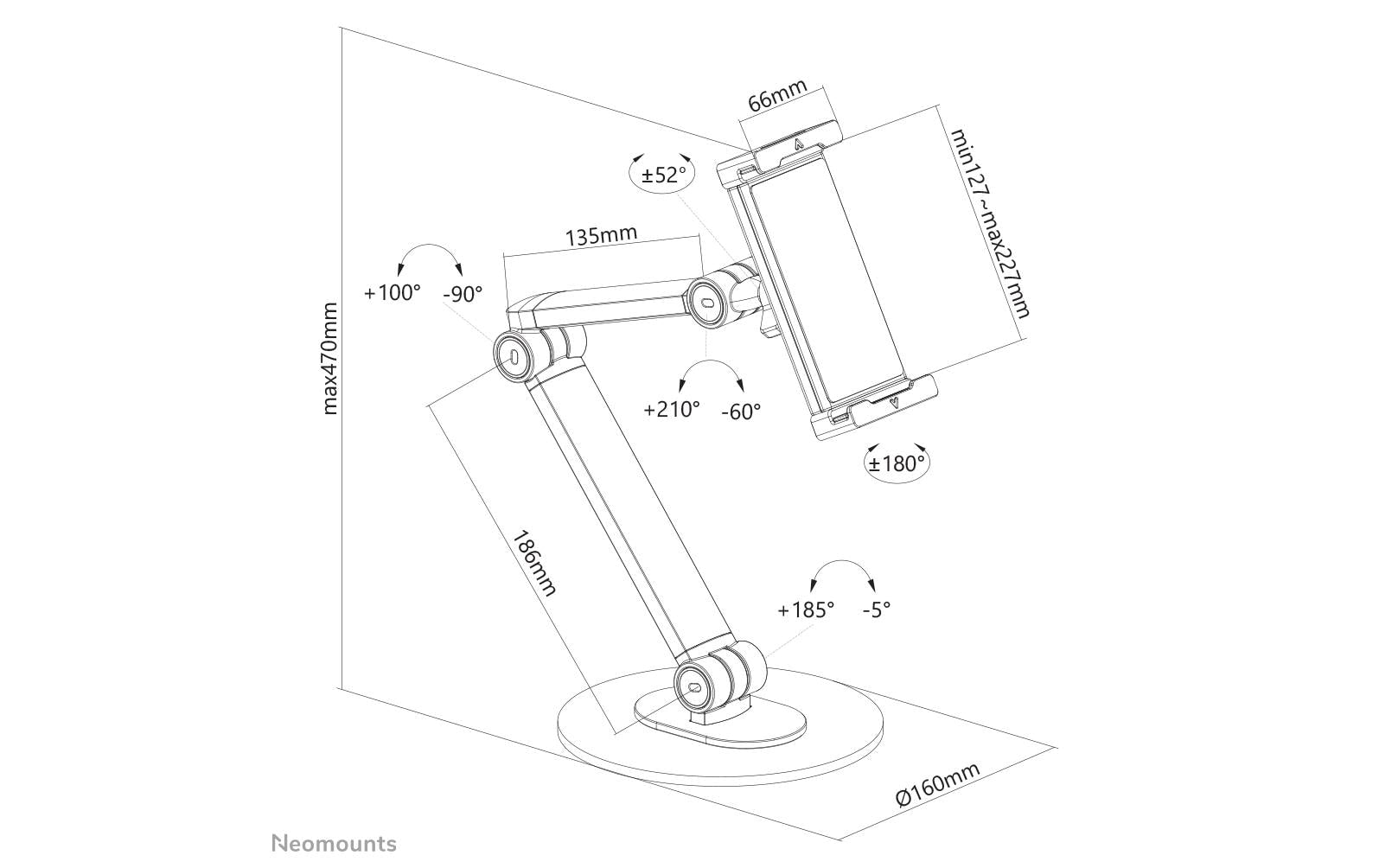 Neomounts Tablet-Ständer – für 4,7–12,9″, drehbar, höhenverstellbar – Schwarz