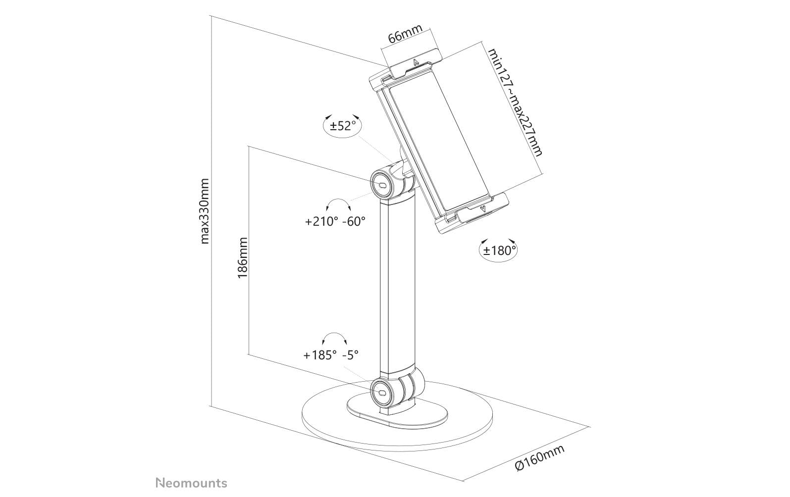 Neomounts Tablet-Ständer – für 4,7–12,9″, höhenverstellbar, drehbar – Schwarz