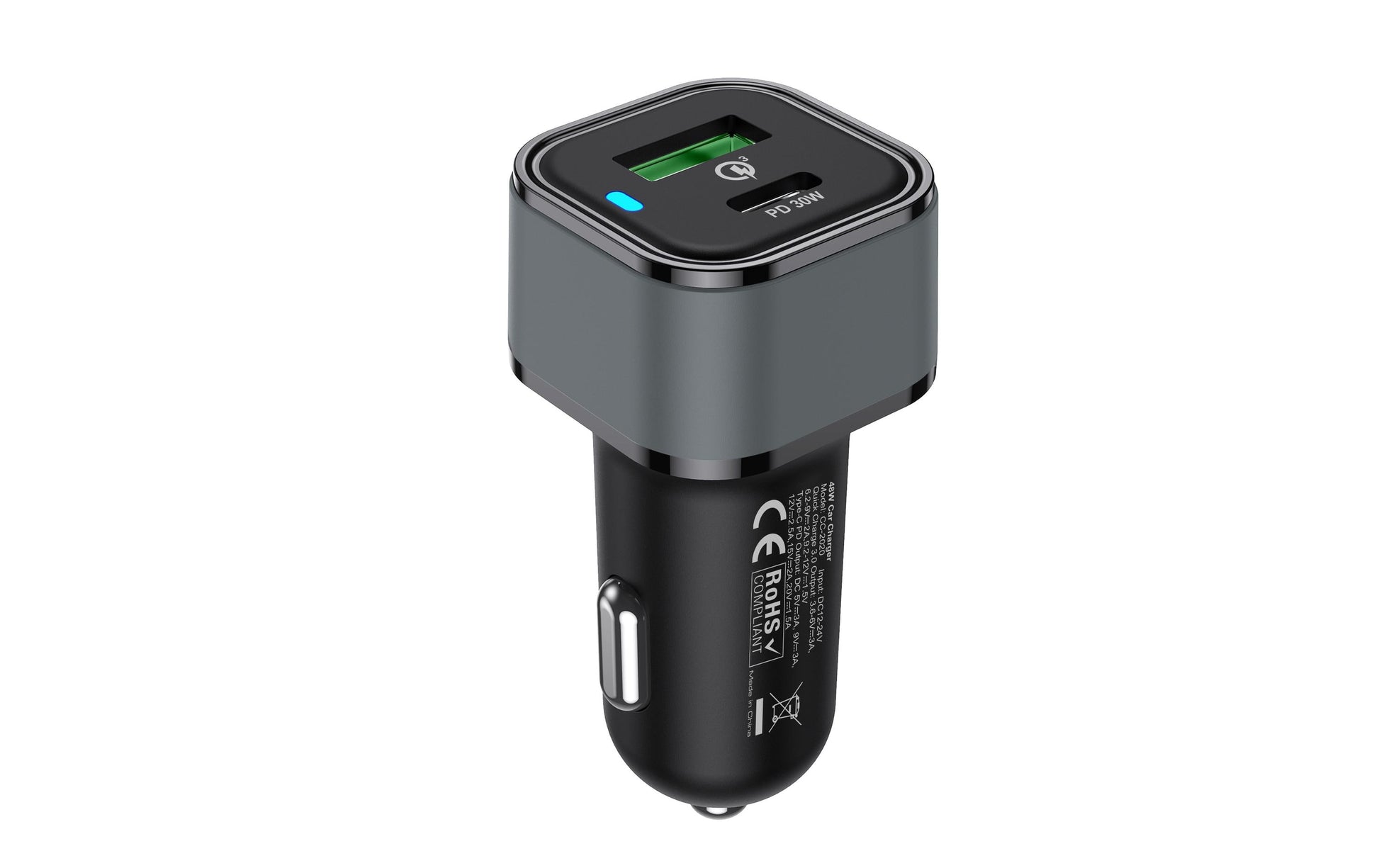 Nevox Dual Auto Ladegerät Auto-Ladegerät 48 W – USB-C×1, USB-A×1 – PD – für Fahrzeuge 12–24 V – Schwarz