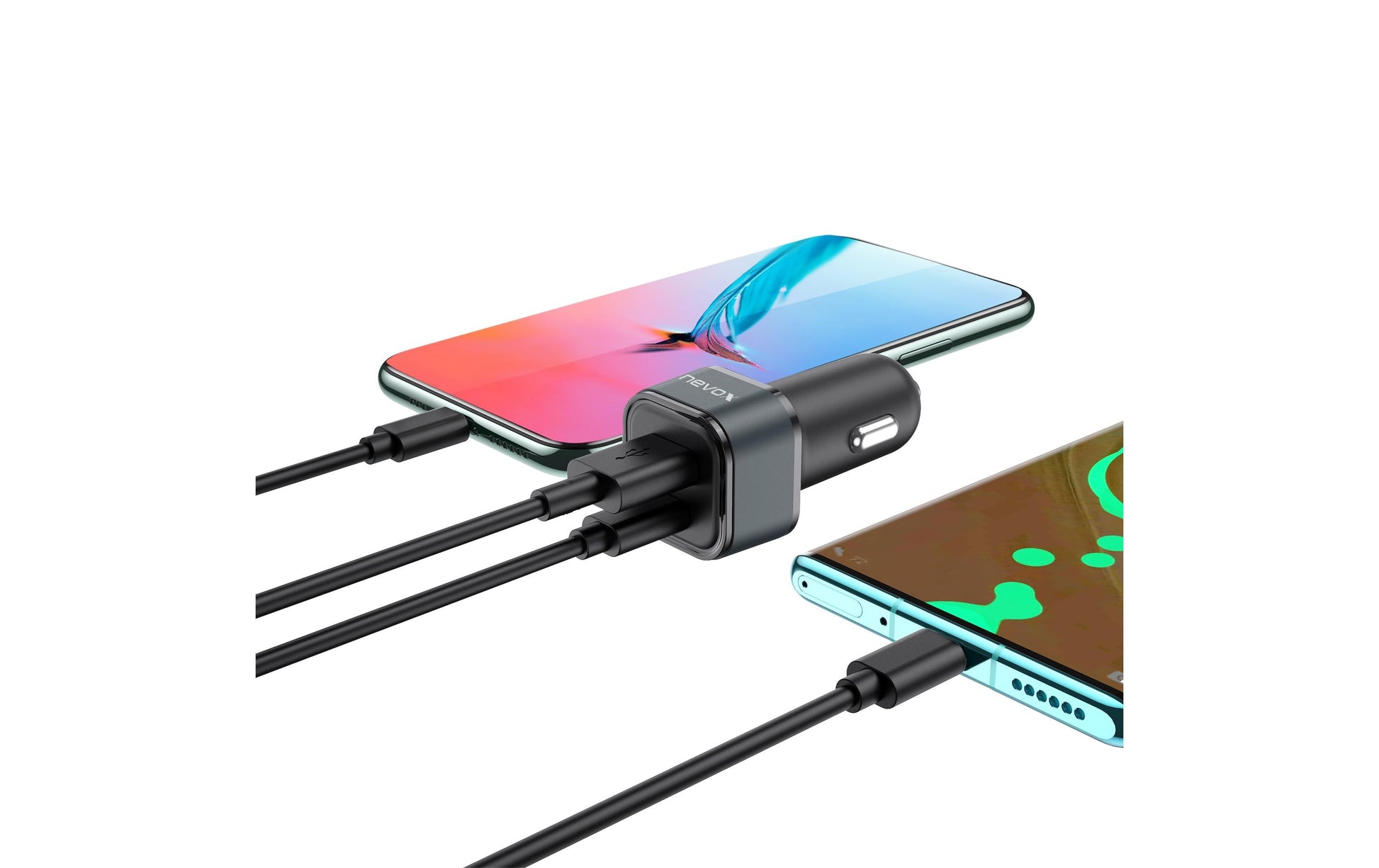 Nevox Dual Auto Ladegerät Auto-Ladegerät 48 W – USB-C×1, USB-A×1 – PD – für Fahrzeuge 12–24 V – Schwarz