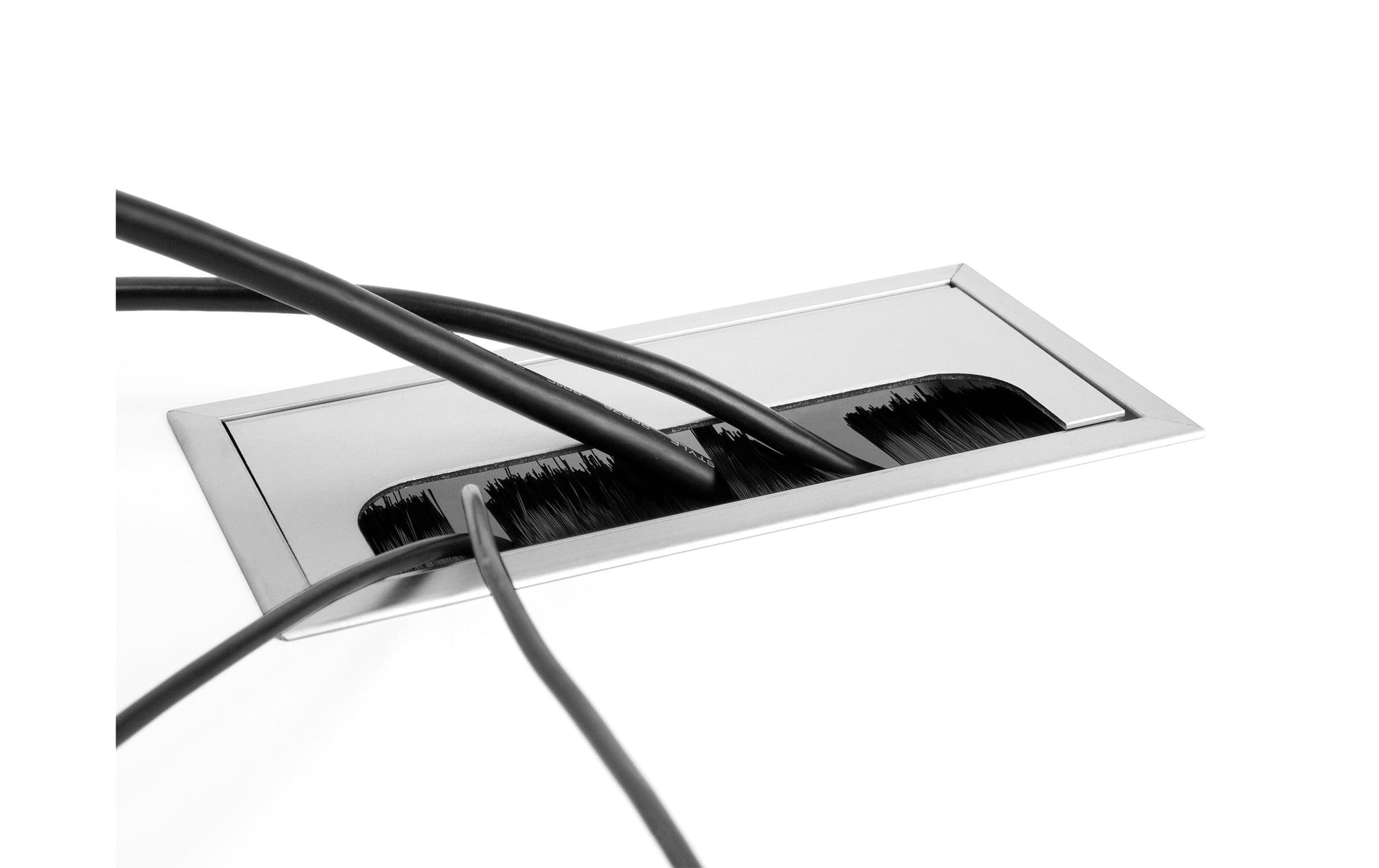 DeLOCK Kabeldurchführung – 120 × 300 × 28 mm, mit Bürste, Silber, Aluminium