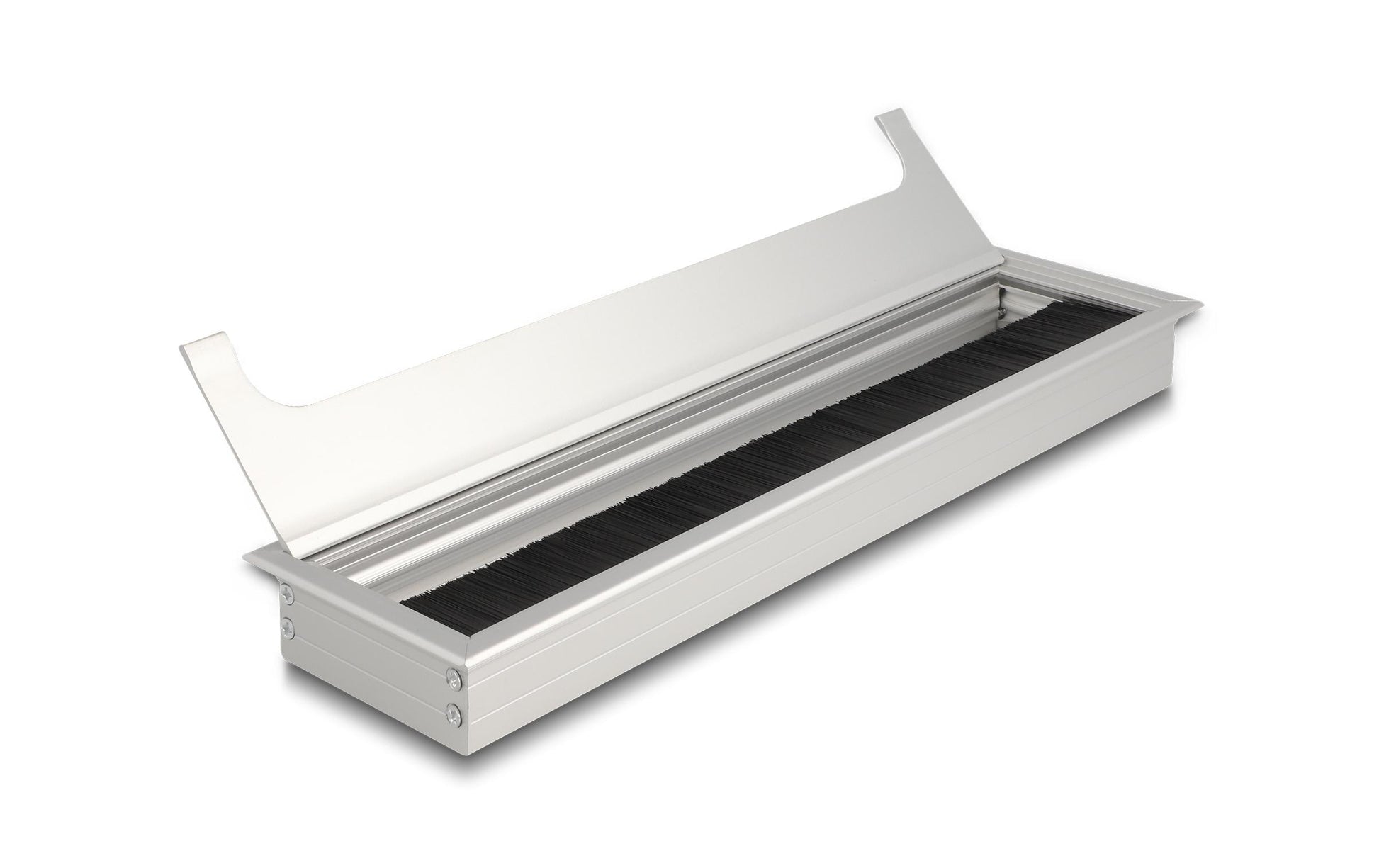 DeLOCK Kabeldurchführung Einbaurahmen mit Bürste, Montageset, Einbau, 300×80×28 mm – Silber
