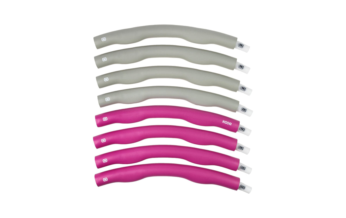KOOR Hula Hoop – Ø 100 cm – 1,5 kg, Rohr-Ø 3,5 cm, 8-teilig – zusammenklappbar – grau/pink