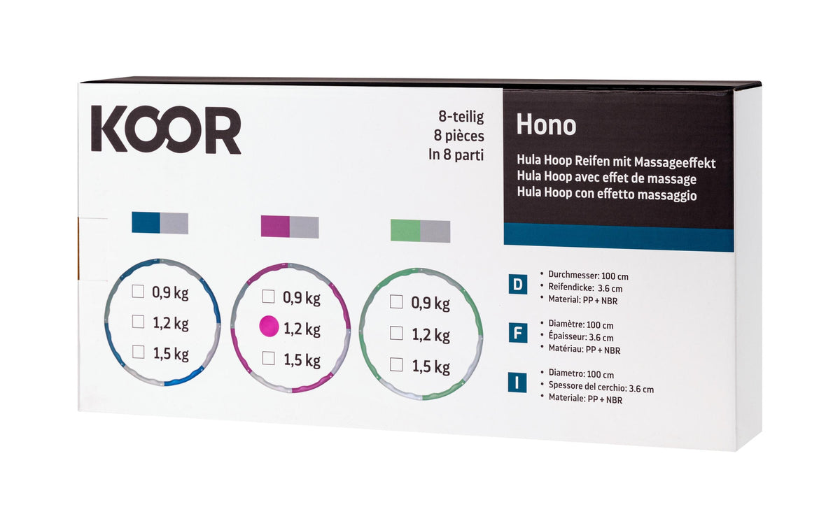 KOOR Hula Hoop – Ø 100 cm – 1,5 kg, Rohr-Ø 3,5 cm, 8-teilig – zusammenklappbar – grau/pink