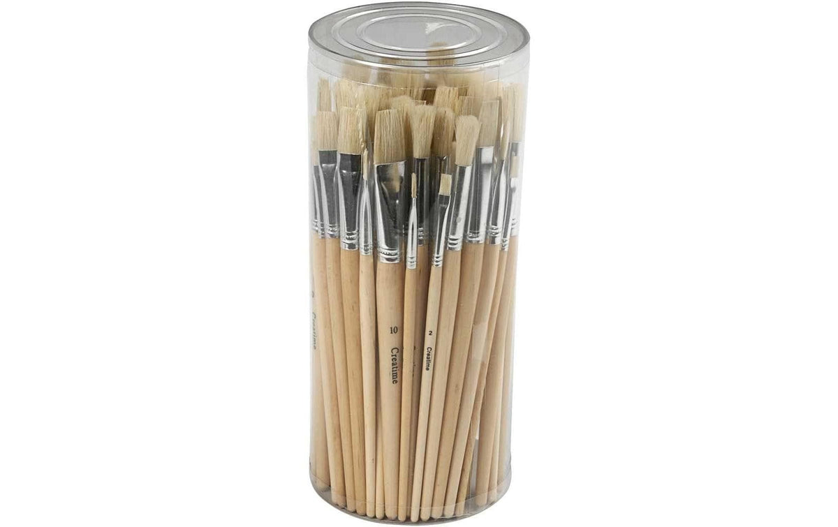 Creativ Company Pinsel-Set – Flachpinsel, Rundpinsel, Schweineborsten, Grösse 5–15 mm, 80er-Set
