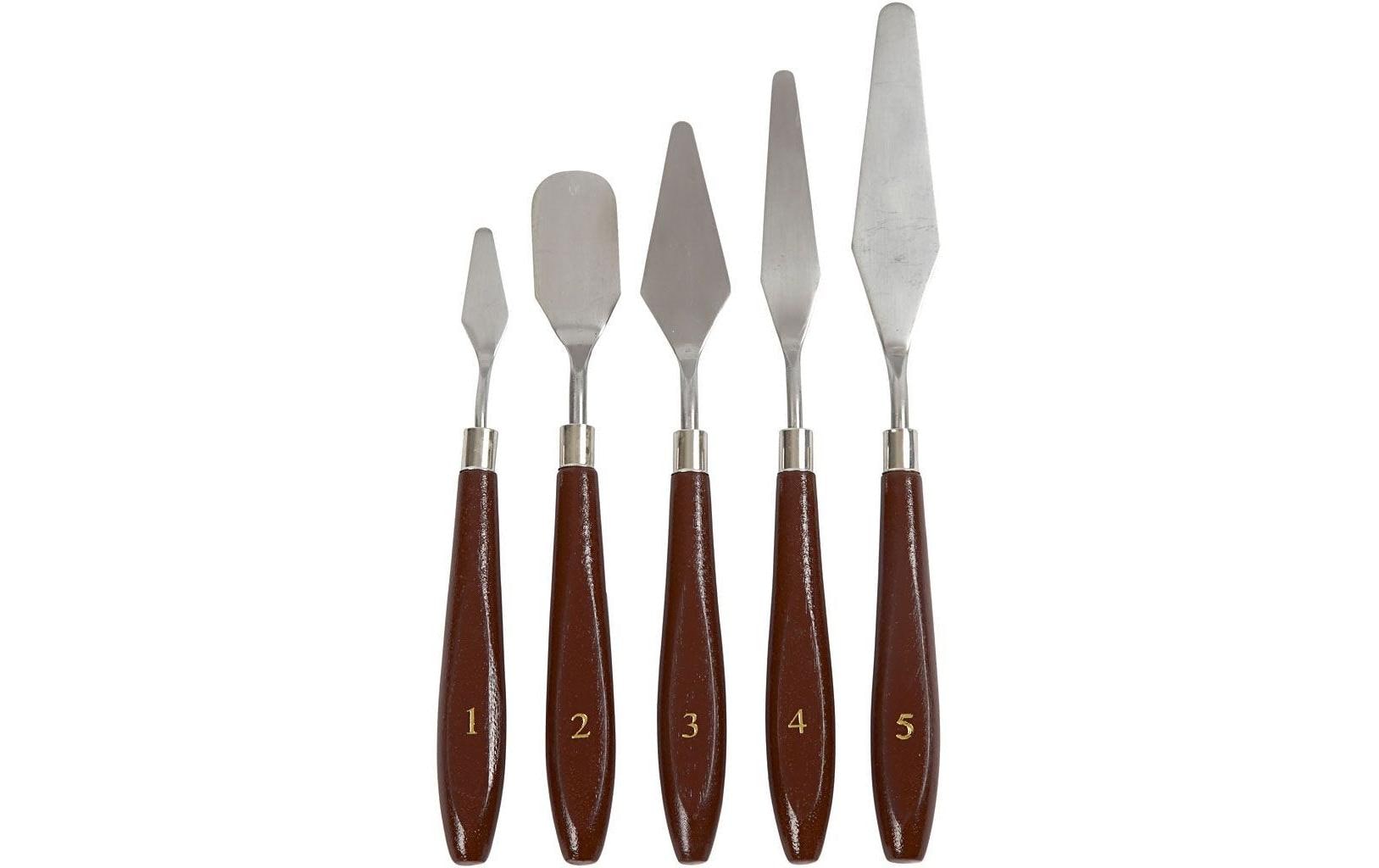 Creativ Company Malspachtel – Klinge 25 × 23 mm, Holzgriff, Edelstahlklinge, 5er-Set