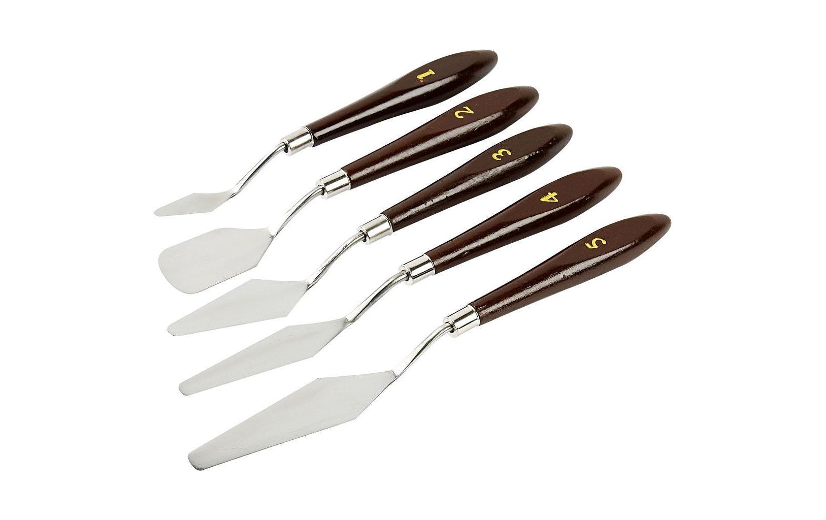 Creativ Company Malspachtel – Klinge 25 × 23 mm, Holzgriff, Edelstahlklinge, 5er-Set