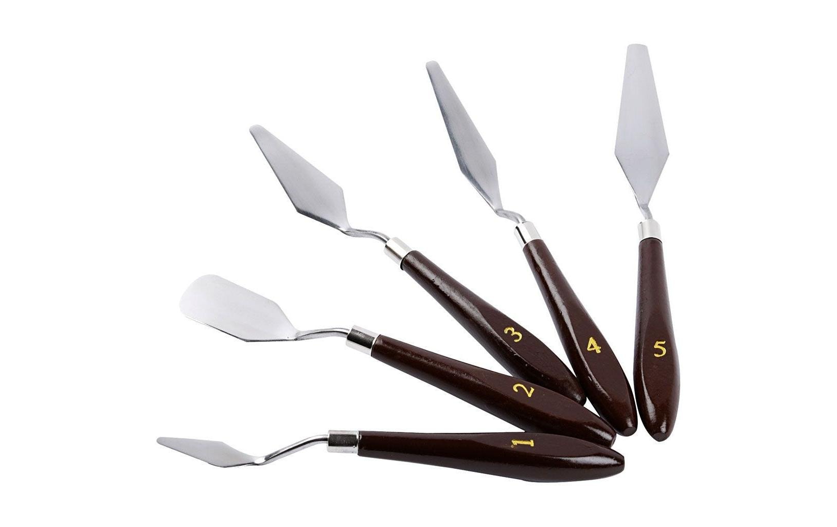 Creativ Company Malspachtel – Klinge 25 × 23 mm, Holzgriff, Edelstahlklinge, 5er-Set