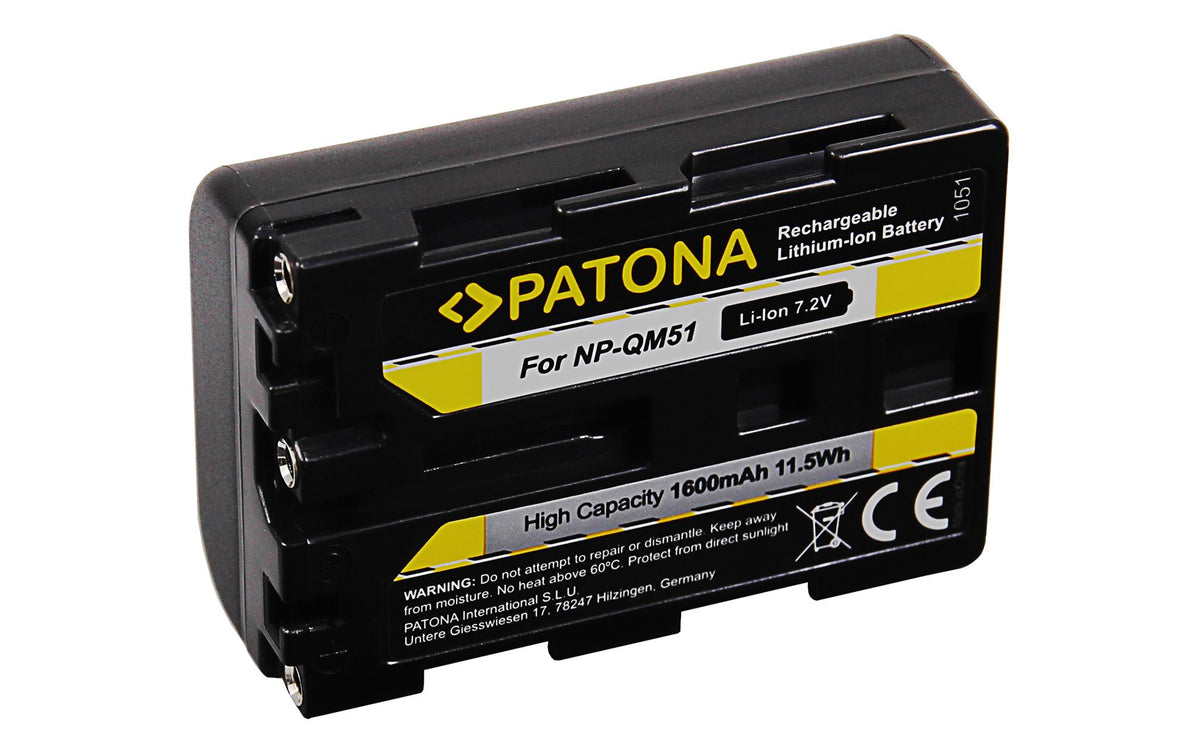PATONA Akku NP-FM55 – 1600 mAh, 7,2 V (11,5 Wh) – Li-Ion – für Sony CCD-TRV106K, DCR-DVD100, DSC-F707 und andere