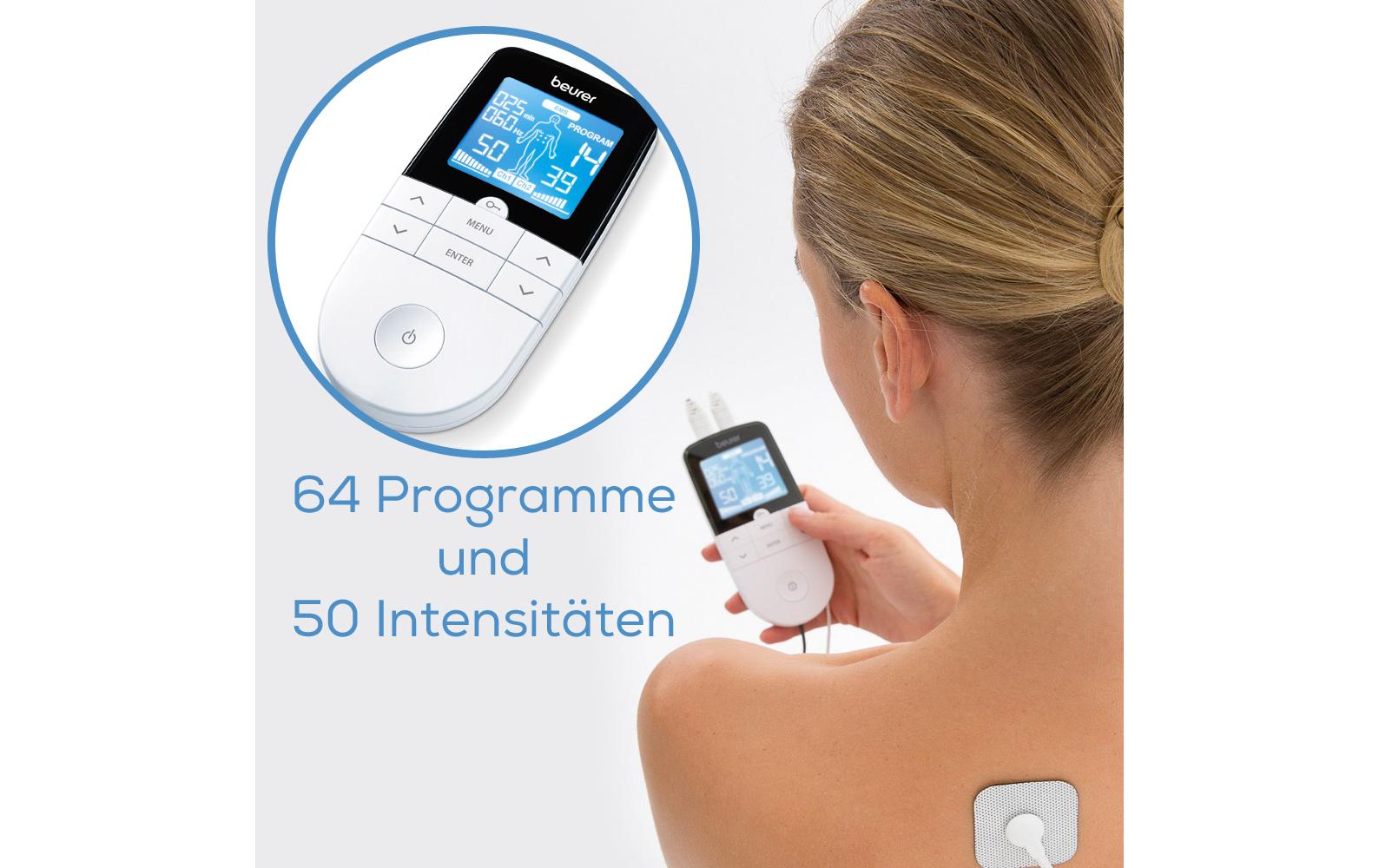 Beurer Massagegerät (elektrisch) EM49 – TENS, EMS, 64 Programme – Batteriebetrieb – Schwarz, Weiss