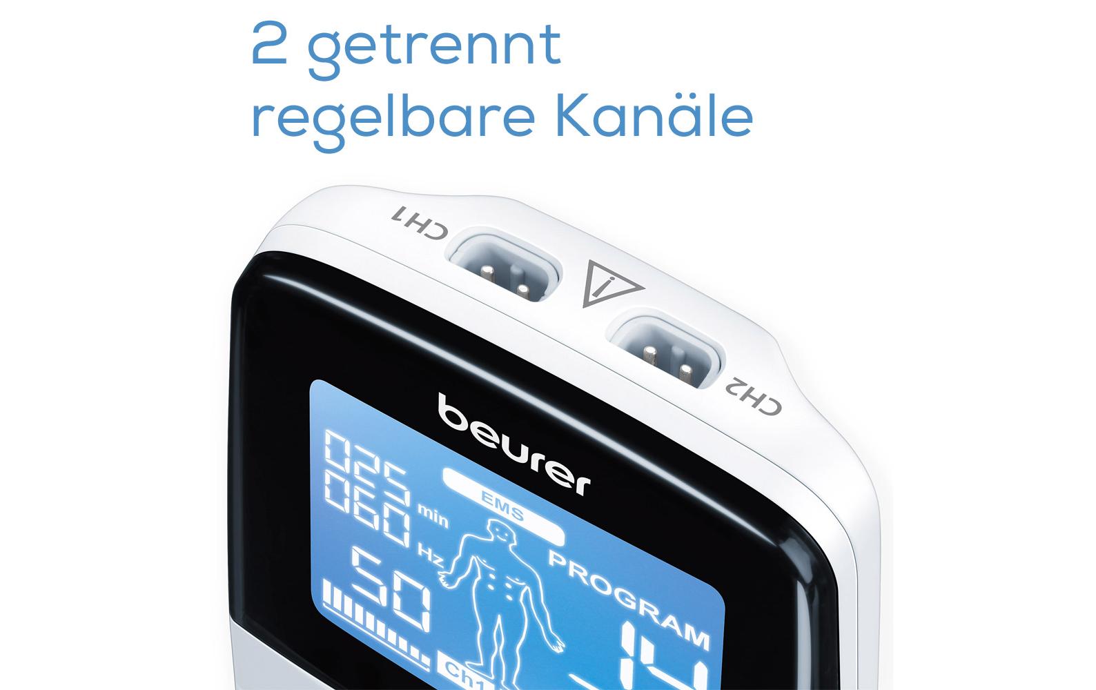 Beurer Massagegerät (elektrisch) EM49 – TENS, EMS, 64 Programme – Batteriebetrieb – Schwarz, Weiss