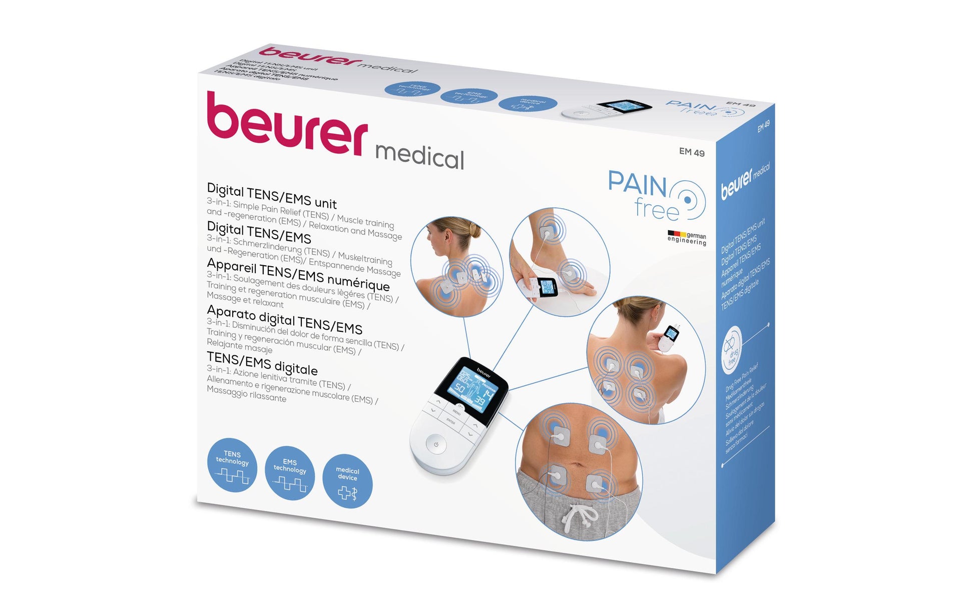 Beurer Massagegerät (elektrisch) EM49 – TENS, EMS, 64 Programme – Batteriebetrieb – Schwarz, Weiss