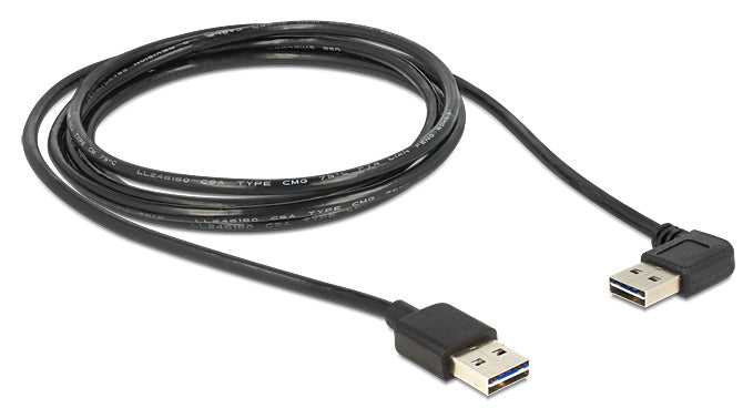 DeLOCK USB-A auf USB-A Kabel – USB 2.0 (480 Mbit/s) – 3 m – Abgewinkelt, Goldstecker – Schwarz