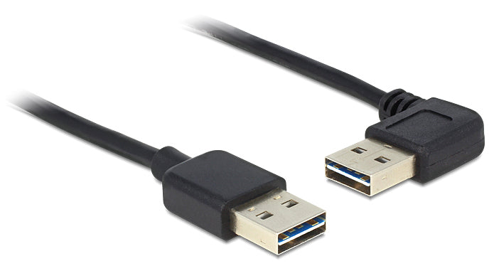 DeLOCK USB-A auf USB-A Kabel – USB 2.0 (480 Mbit/s) – 3 m – Abgewinkelt, Goldstecker – Schwarz