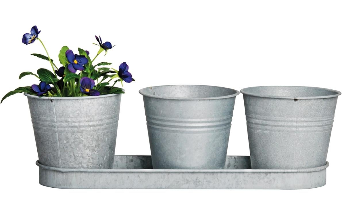 Esschert Design Pflanzengefässe – 3-teilig – Ø 32,8 × 10,5 cm – Stahl, Grau
