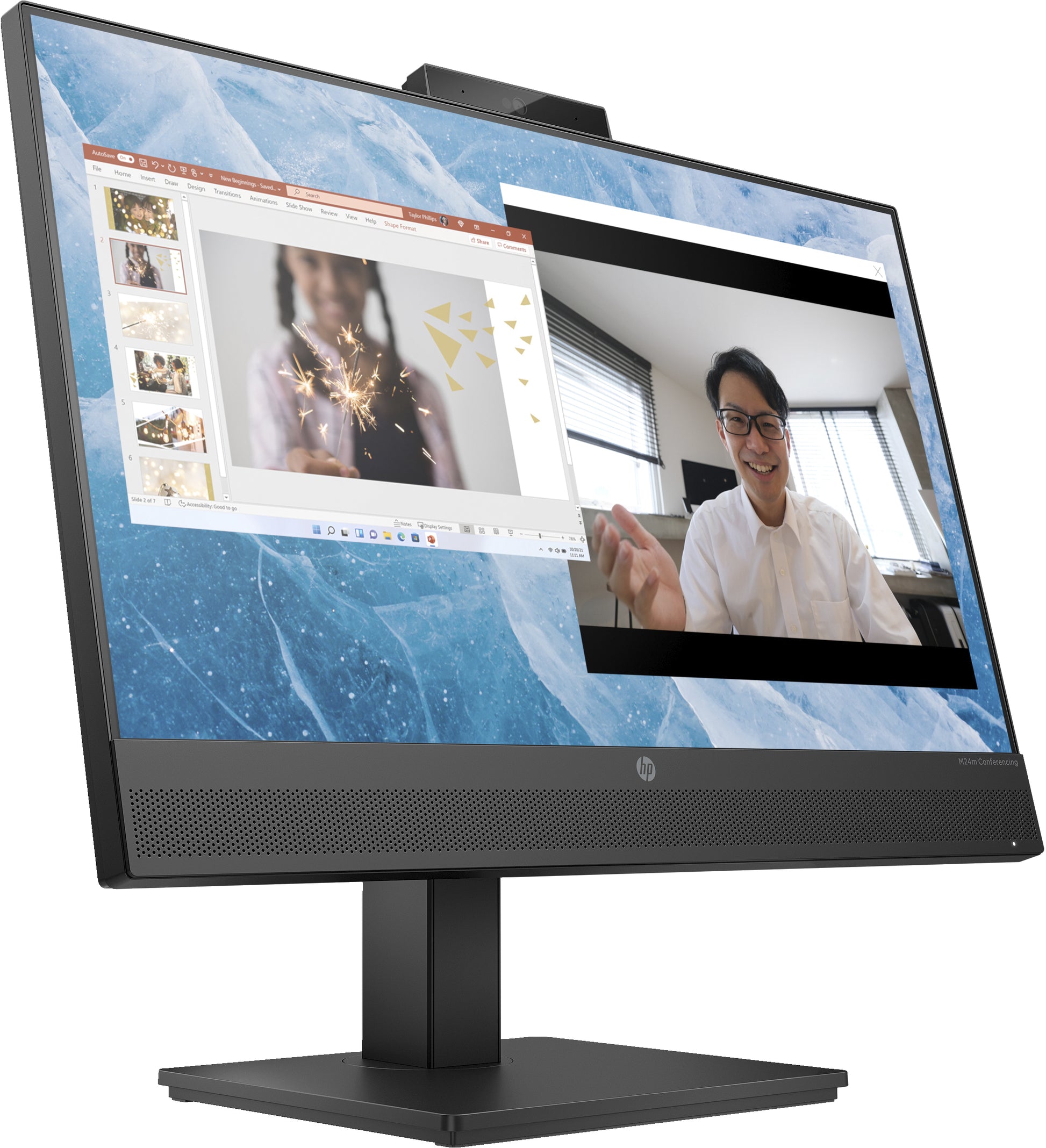 HP M24m – Monitor, 23,8", 300 cd/m², Webcam, Mikrofon, Lautsprecher, USB-C (65 W PD), VESA 100 × 100, Schwarz