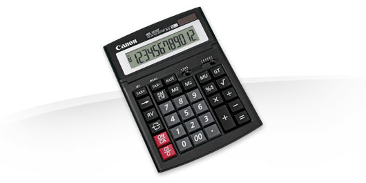 Canon Tischrechner WS-1210T – 12-stellig, neigbares LCD, Steuer/Prozent, Solar + Batterie, schwarz