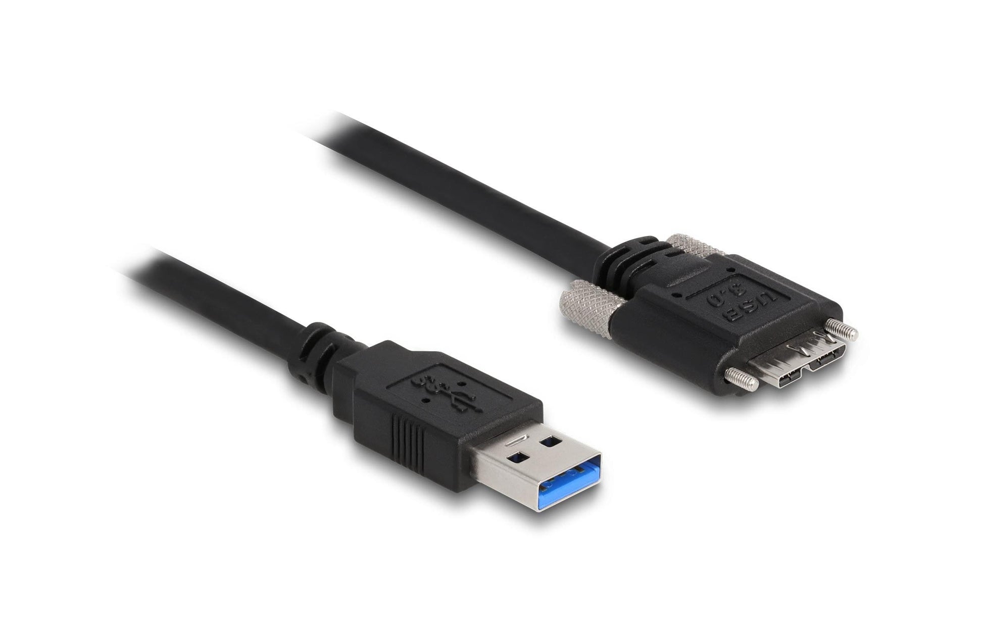 DeLOCK USB-A auf Micro-USB-B Kabel – USB 3.2 Gen 1 (5 Gbit/s) – 3 m – Verschraubbar, Goldstecker – Schwarz