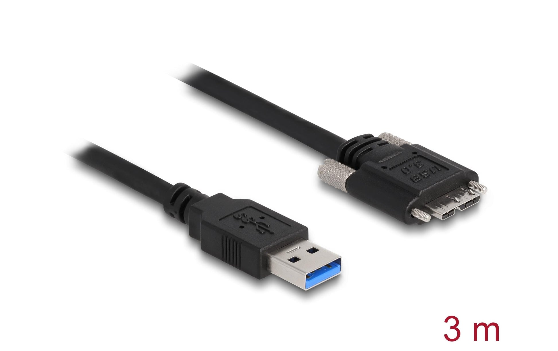 DeLOCK USB-A auf Micro-USB-B Kabel – USB 3.2 Gen 1 (5 Gbit/s) – 3 m – Verschraubbar, Goldstecker – Schwarz