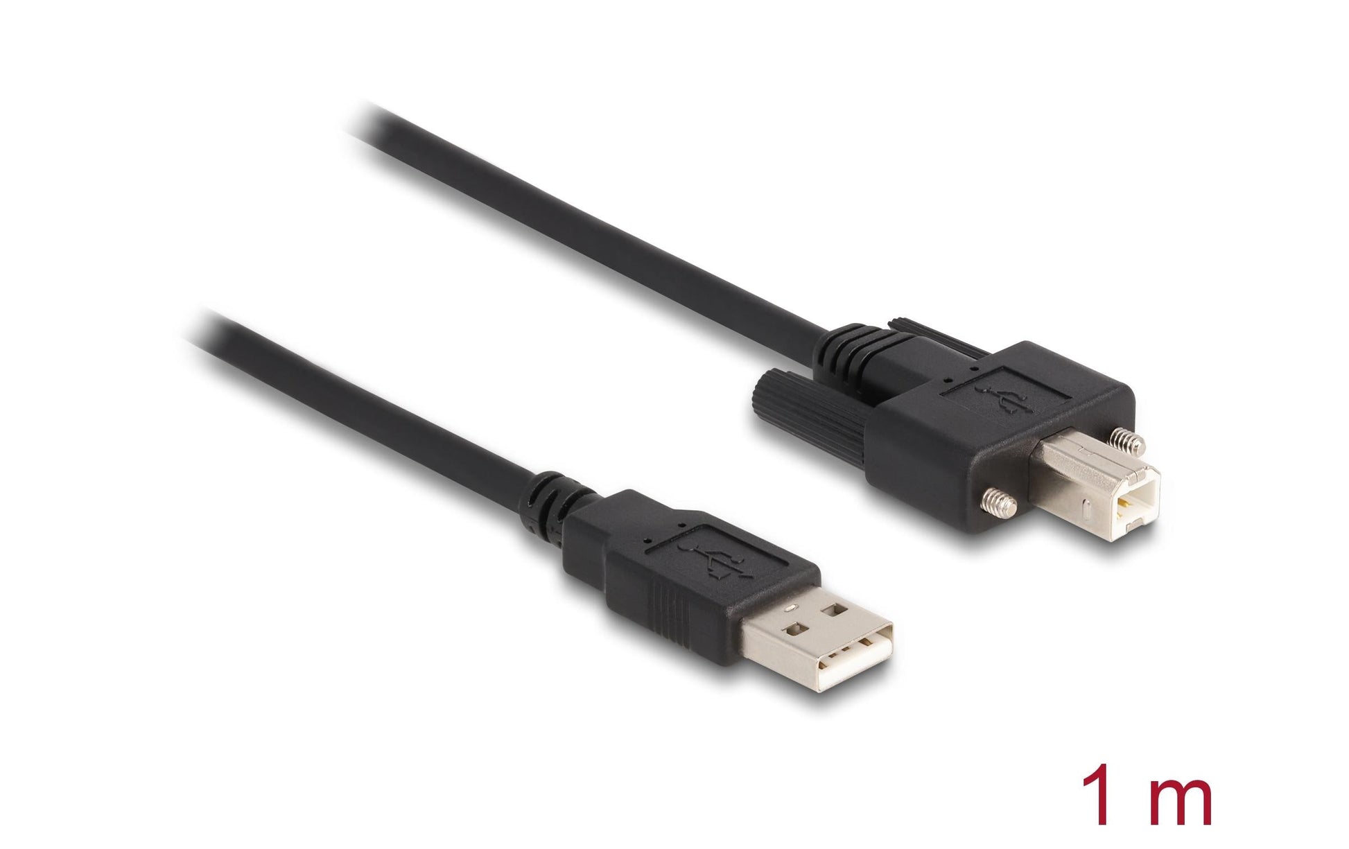 DeLOCK USB-A auf USB-B Kabel – USB 2.0 (480 Mbit/s) – 1 m – Verschraubbar, Goldstecker – Schwarz