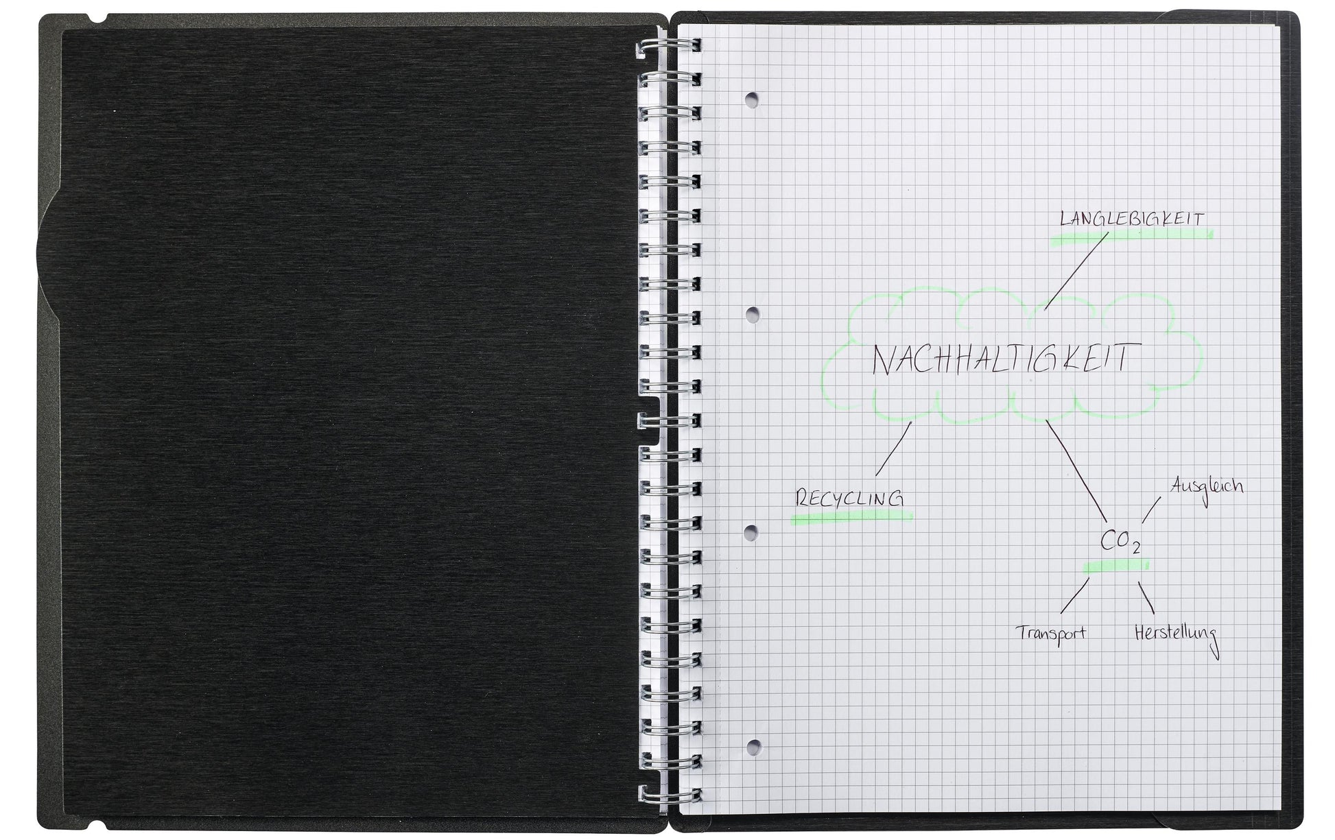 Kolma Notizbuch, Spiralbindung, Softcover, 200 Seiten, 4-fach gelocht, perforiert, 70 g/m² – Schwarz
